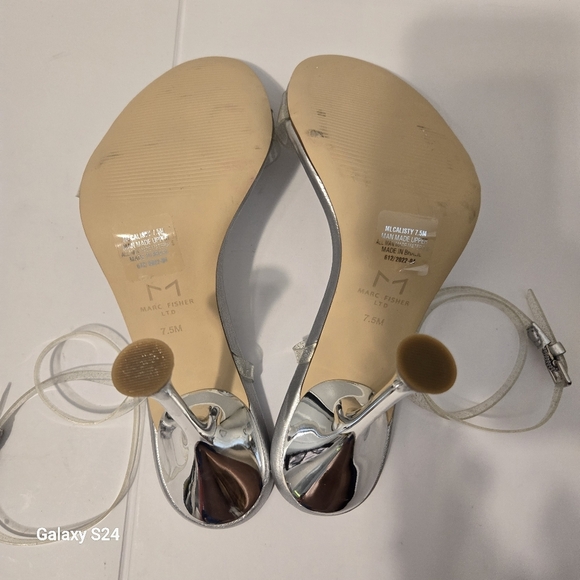 Marc Fisher Silver Clear Calisty Open Almond Toe Strappy Heeled Sandals Size 7.5 - Picture 7 of 8